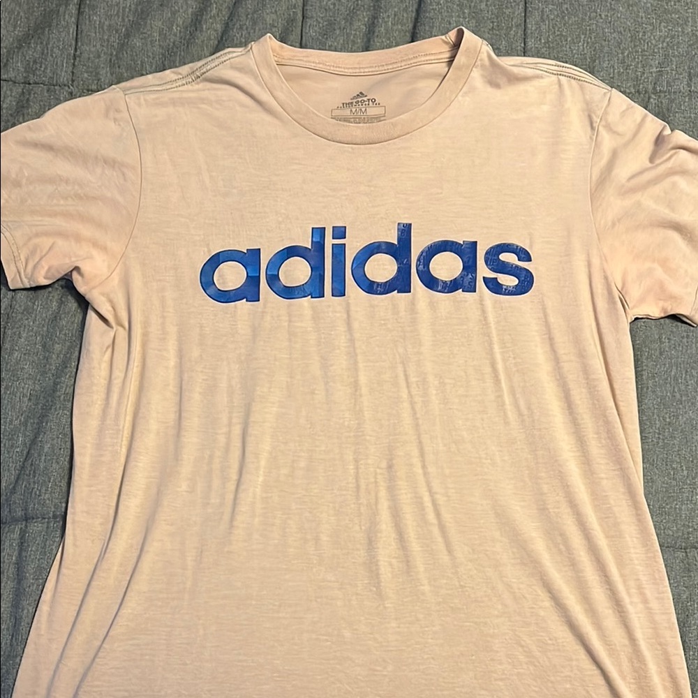 Adidas Tan T-Shirt with Blue Logo